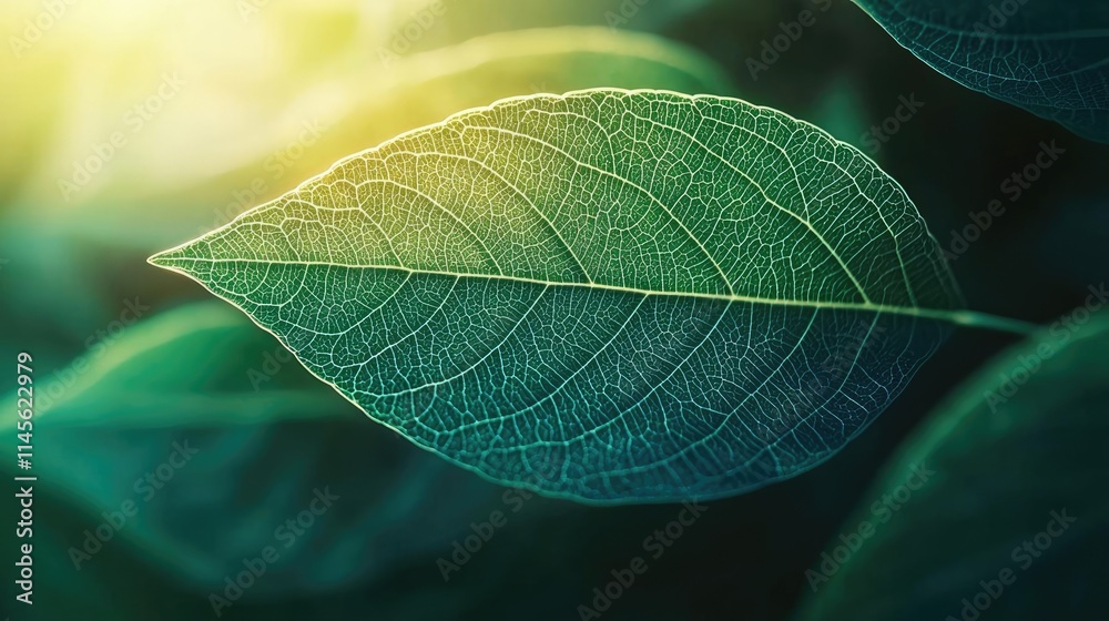 Micro foliage idea. Close-up of a green leaf showcasing intricate veins and vibrant colors in natural light. Micro foliage idea. Close-up of a green leaf showcasing intricate veins and vibrant colors in natural light.