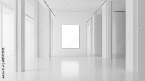 Modern Minimalist White Hallway with Blank Canvas: A Clean and Pristine Interior Design Concept.