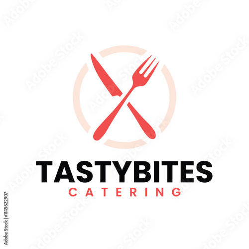 Fork and Knife in Circular Plate in Red and White Logo Design