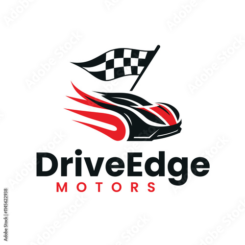 Car with Streamlined Curves and Checkered Flag Logo Design