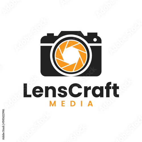 Camera Lens with Shutter Outline in Gray and White Logo Design