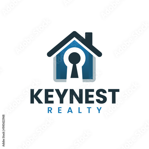 House with Rooftop and Keyhole in Blue and Gray Logo Design