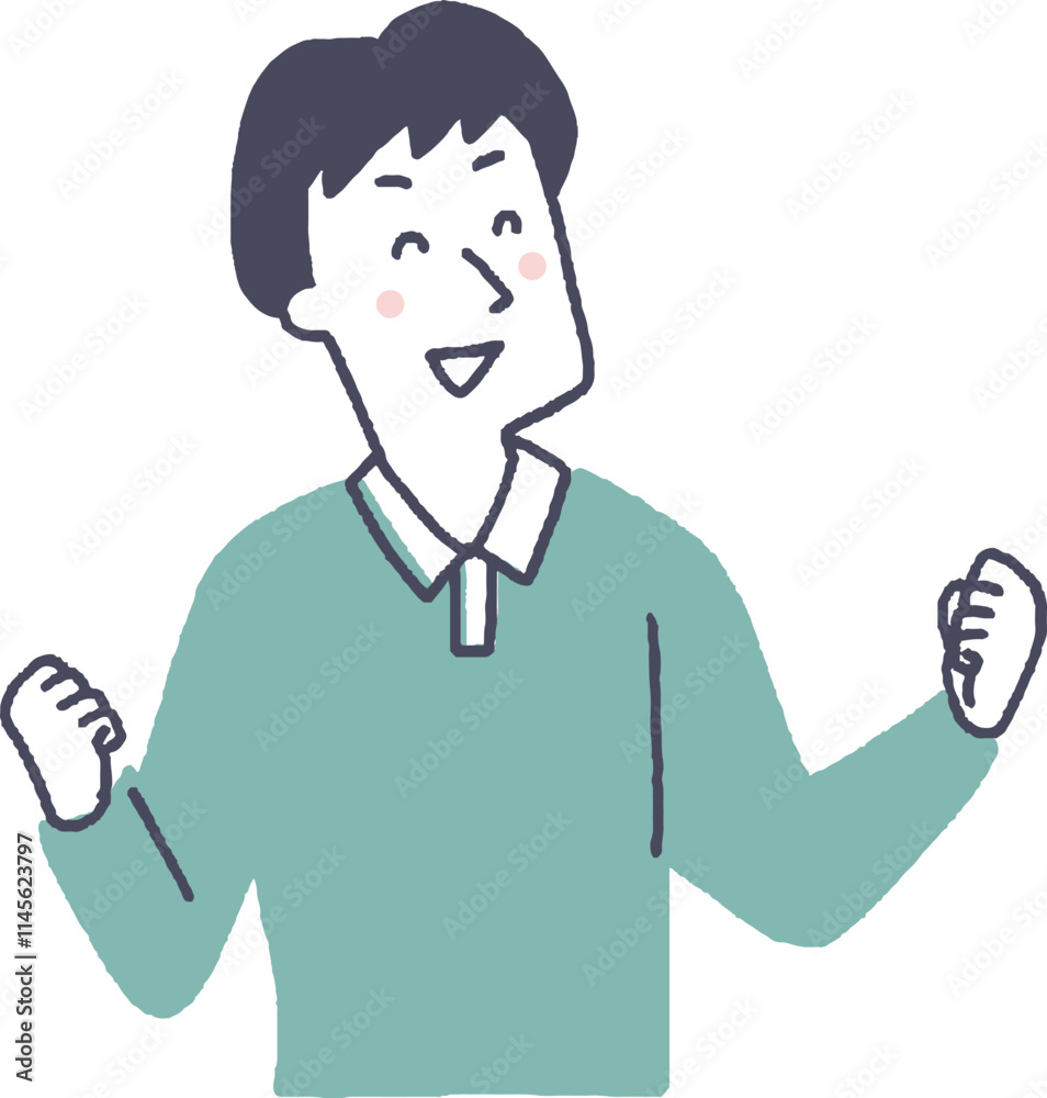 嬉しくてガッツポーズをする若い男性