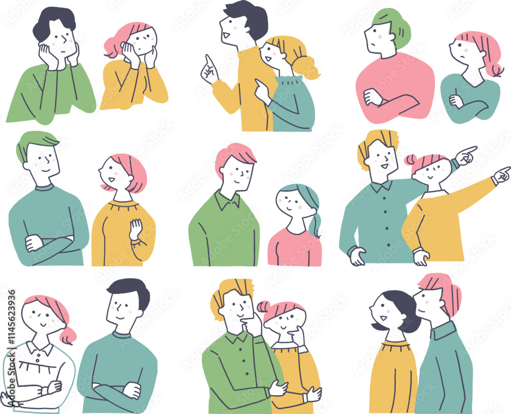 色々なポーズの若い男女のセット