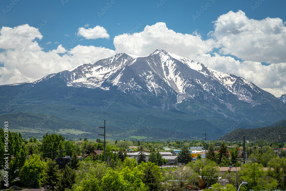 Scenic view of snowy Mt Sopris in Colorado