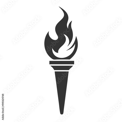 Minimalist Black and White Torch Flame Icon.