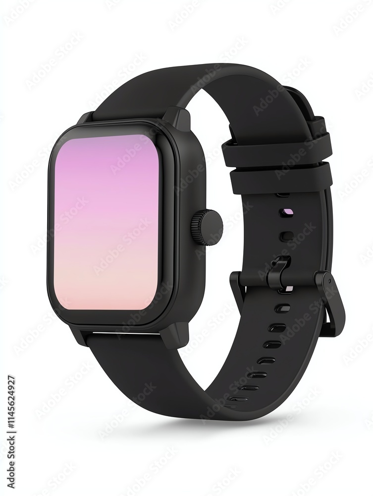 A sleek black smartwatch featuring a gradient display, designed for style and functionality, ideal for fitness tracking and everyday use. A sleek black smartwatch featuring a gradient display, designed for style and functionality, ideal for fitness tracking and everyday use.