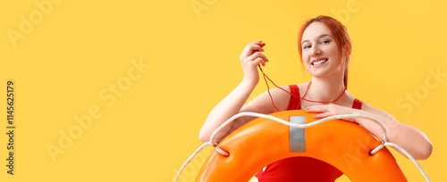 Female beach rescuer with l...