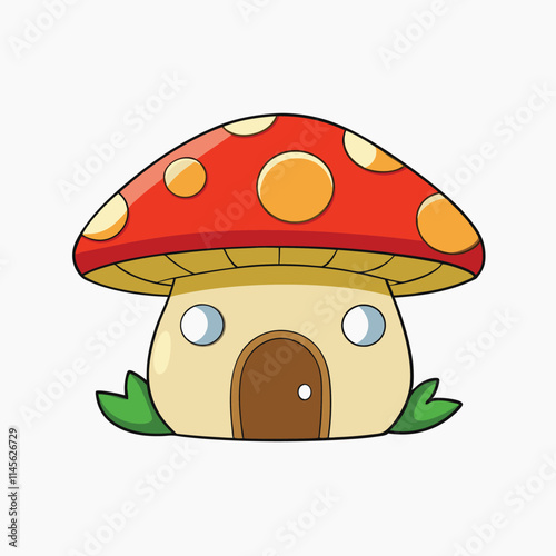 mushroom house white background. Vector design of a 3D isometric mushroom house.