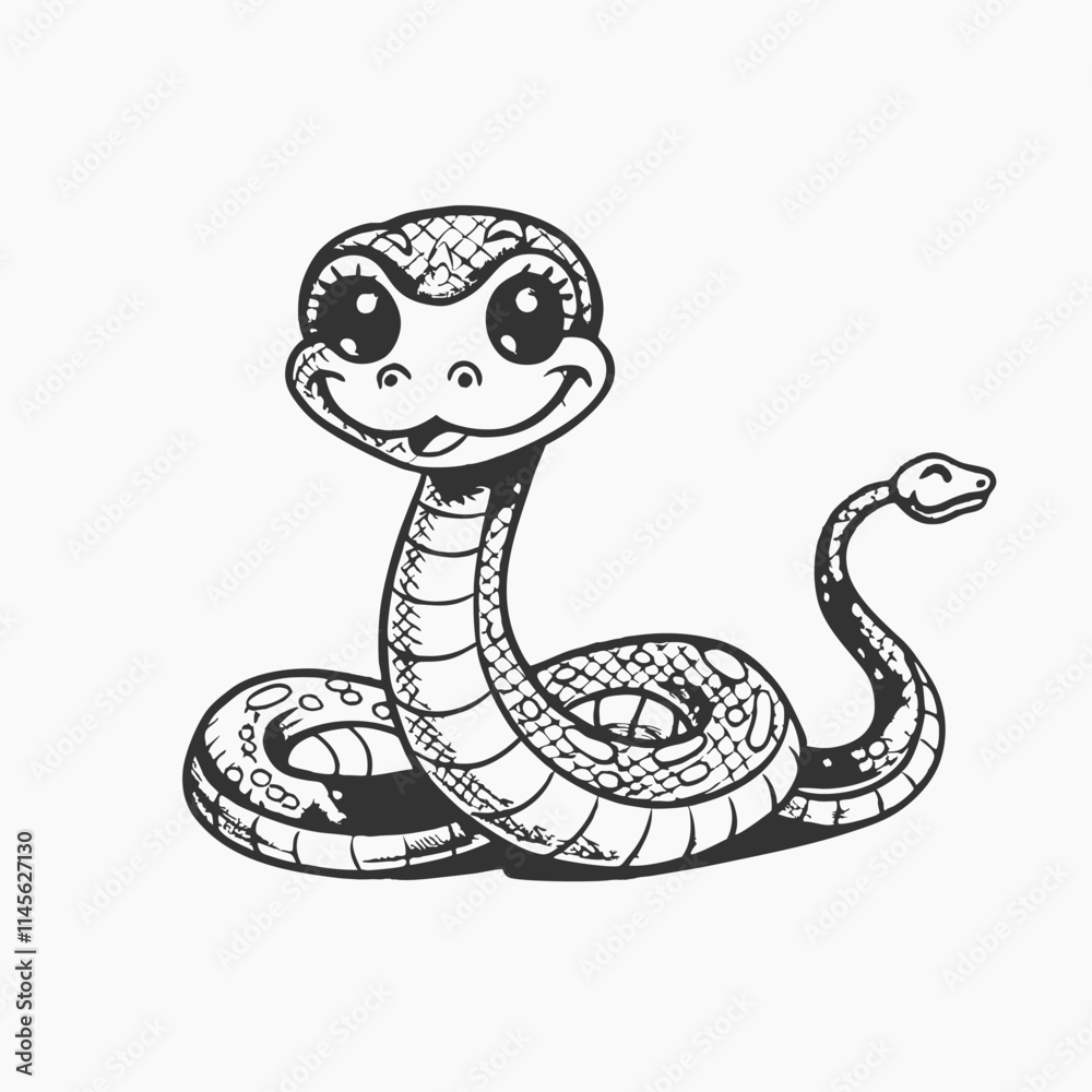 Fototapeta premium Cute green snake cartoon Vector Hand Drawn Illustration Isolated On Transparent Background