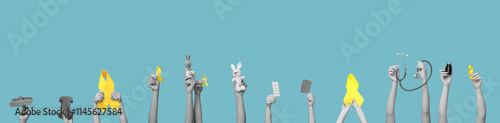 Children hands holding toys...
