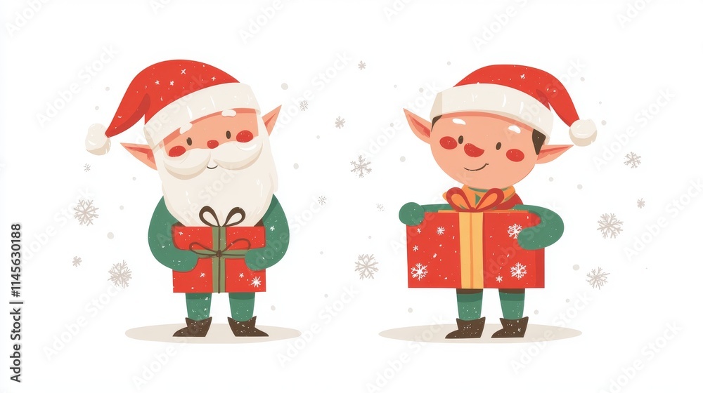 Merry Christmas and happy new year.Santa claus and elf hold gift box on white background.Cartoon character design.Image for card,banner,wallpaper.Kid graphic.Kawaii.Winter.Holiday.Vector.Illustration. Merry Christmas and happy new year.Santa claus and elf hold gift box on white background.Cartoon character design.Image for card,banner,wallpaper.Kid graphic.Kawaii.Winter.Holiday.Vector.Illustration.