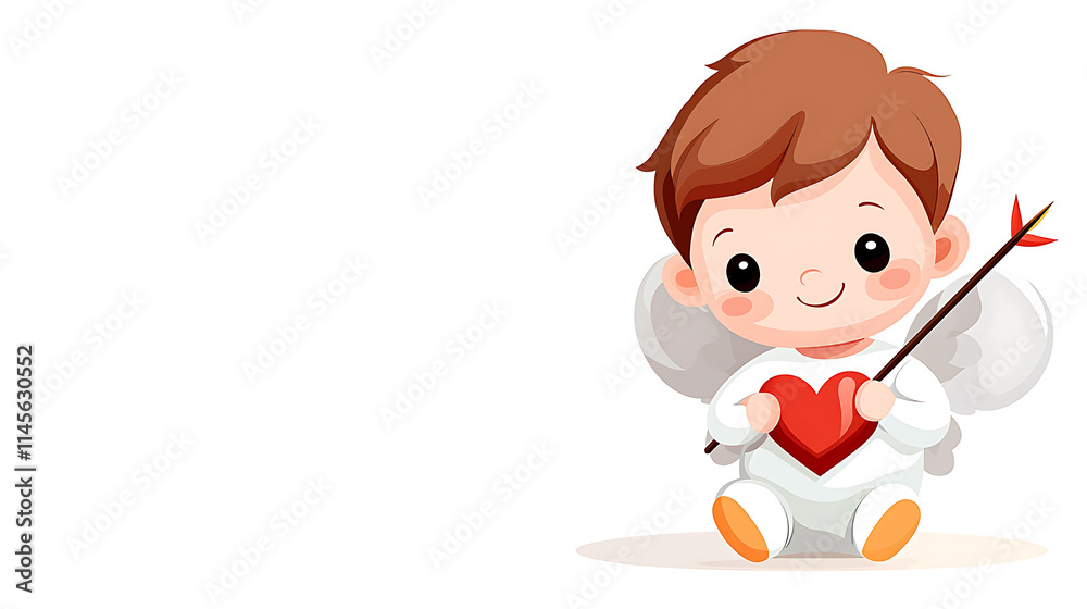 Cute angelic boy with heart valentine's day theme digital illustration cheerful setting playful perspective Cute angelic boy with heart valentine's day theme digital illustration cheerful setting playful perspective