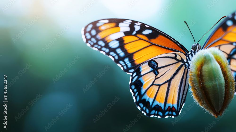 Fototapeta premium Butterfly emerging from a chrysalis, representing transformation and new beginnings