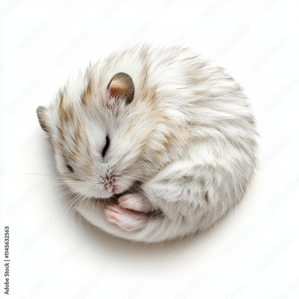 Baby hamster curled up in a tiny ball resting peacefully home animal photography cozy environment close-up serenity