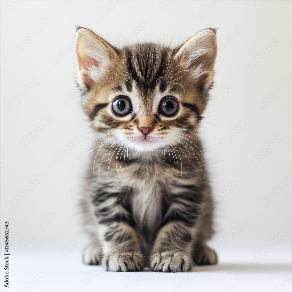 Fototapeta premium Cute baby kitten with big round eyes indoor setting high fidelity image adorable environment close-up view soft fur concept