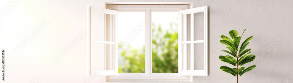 Fototapeta premium Open window with a breeze blowing in, symbolizing fresh air and new opportunities