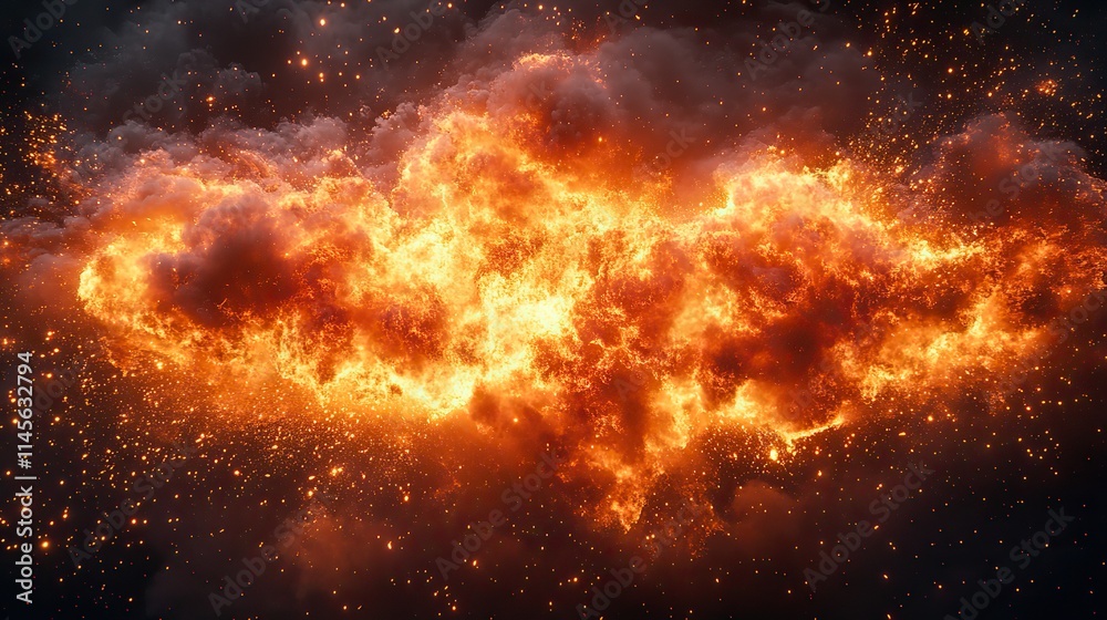 Obraz premium A fiery explosion with smoke represents danger, destruction, and burning energy, creating an inferno effect.