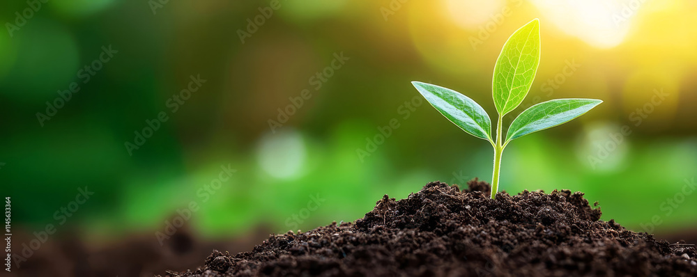 Young plant sprouting from the soil, representing growth and new beginnings Young plant sprouting from the soil, representing growth and new beginnings