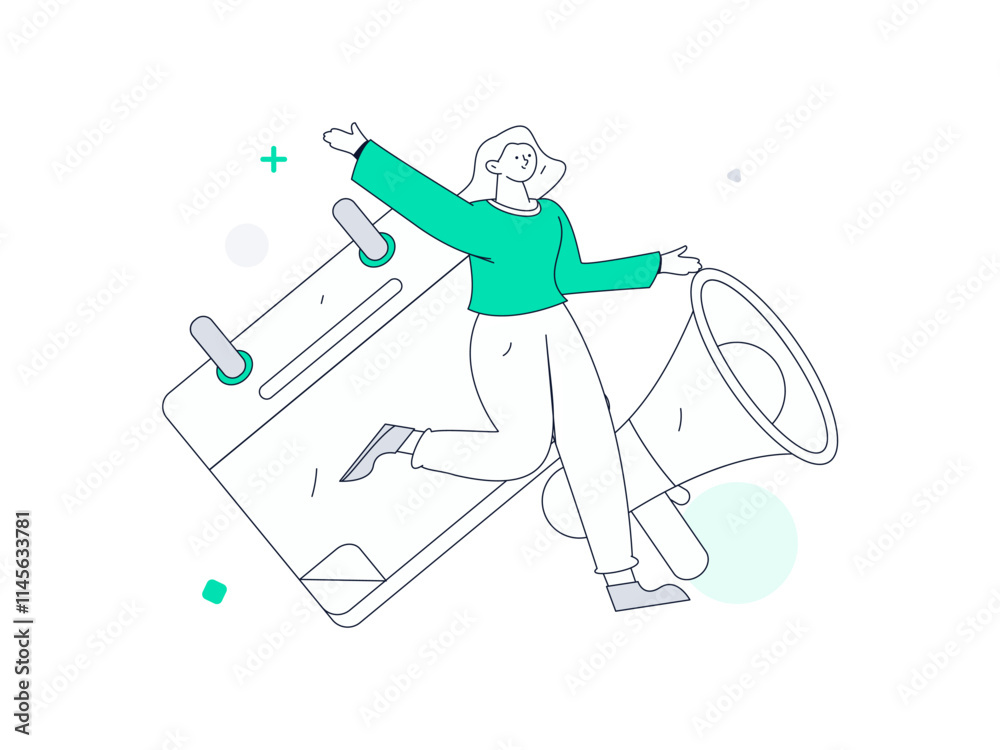 Obraz premium Notification announcement vector creative flat hand drawn illustration 