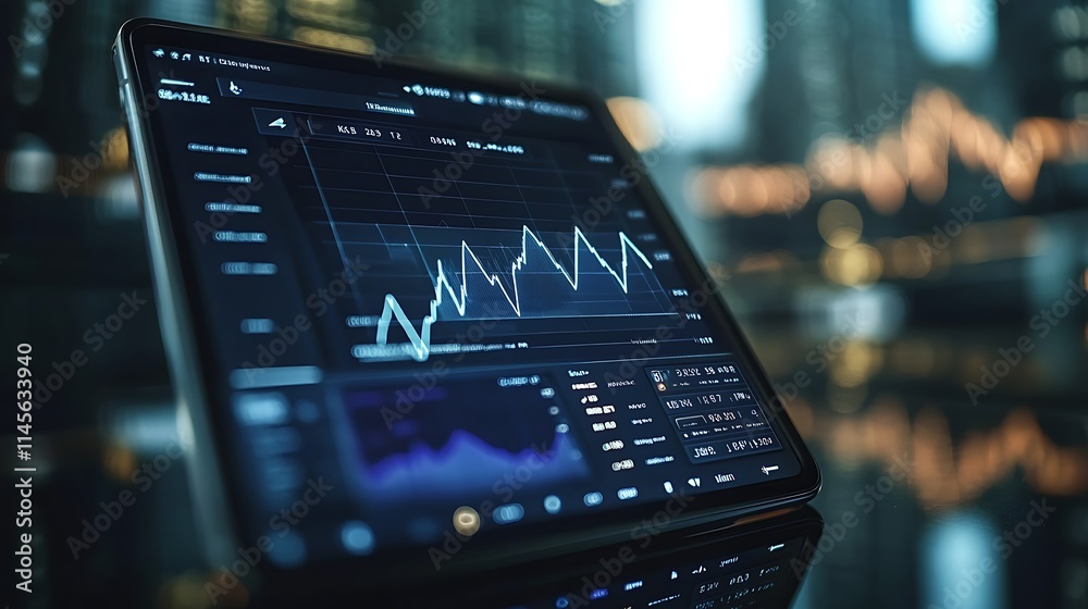 Tablet Displays Stock Market Data and Financial Graphs Tablet Displays Stock Market Data and Financial Graphs