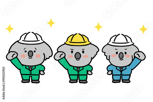 ガッツポーズをするヘルメット姿のコアラのキャラクター