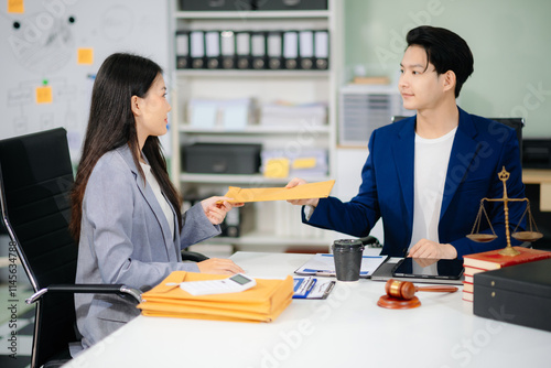 Business and Male lawyer or judge consult having team meeting with client, Law and Legal services concept.