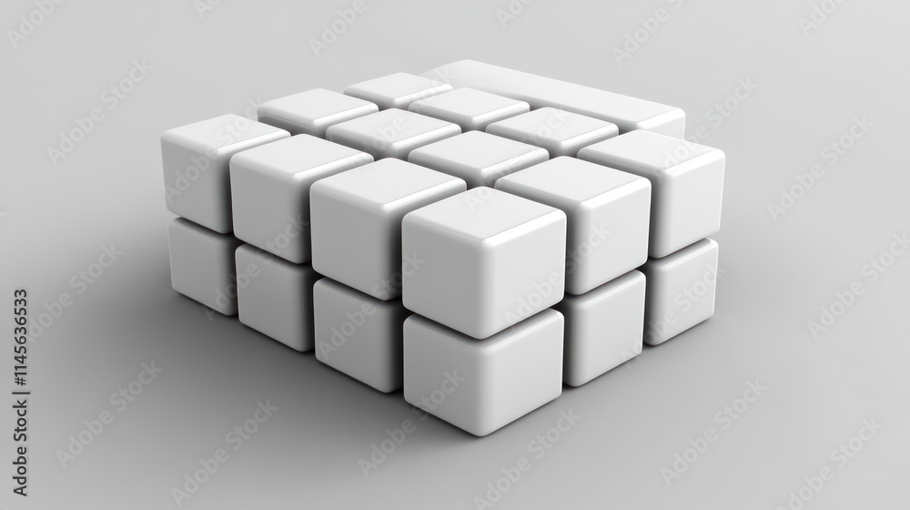 Abstract White Cubes 3D Render Minimalist Geometric Shapes Composition Structure Design