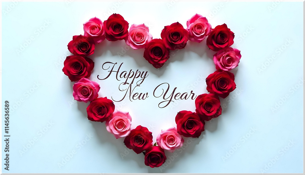 A love drawn with flowers has Happy New Year written inside it
A love drawn with flowers has Happy New Year written inside it