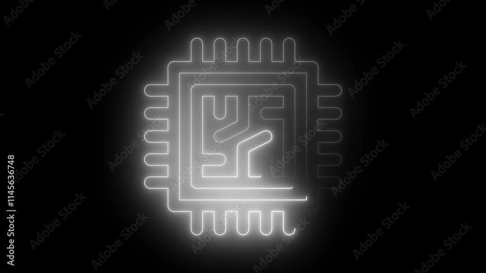 CPU icon animation by white color neon on black background. CPU icon animation by white color neon on black background.