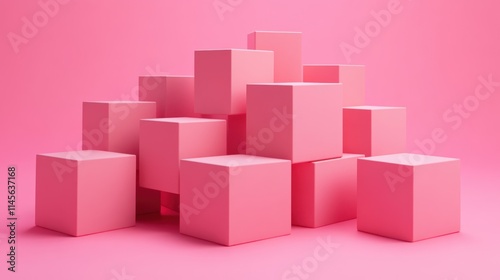 Abstract Pink Cubes Minimalist Composition: A Study in Geometric Shapes and Pastel Hues