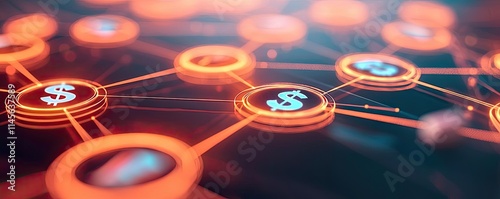 Capital cost idea. Connections between digital currencies and financial networks in a futuristic design.