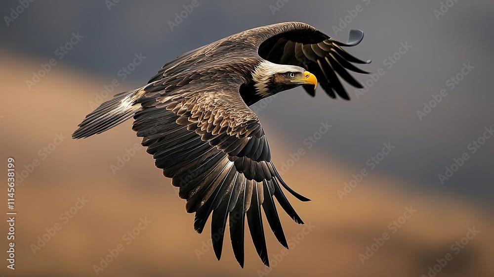 Independence justice idea. A majestic eagle soaring gracefully through the clear skies.