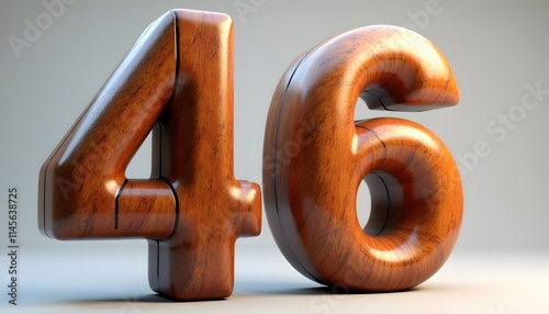 Wooden Number 46:  A 3D Render of Polished, Carved Wooden Numerals photo