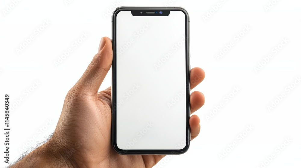 Hand holding a smartphone in studio minimalist design technology modern environment Hand holding a smartphone in studio minimalist design technology modern environment