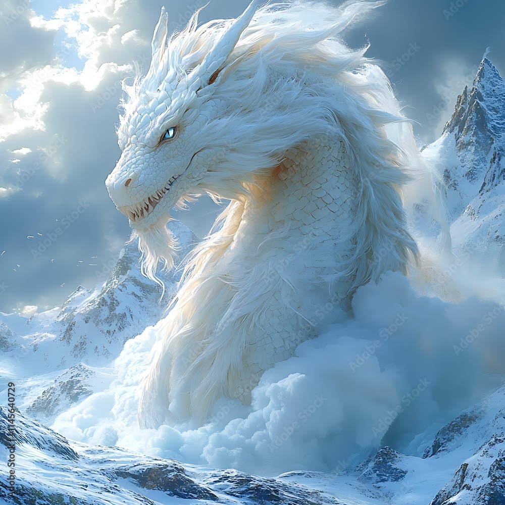 Majestic Snow Dragon Gliding Across Icy Mountains in Stunning Image Majestic Snow Dragon Gliding Across Icy Mountains in Stunning Image