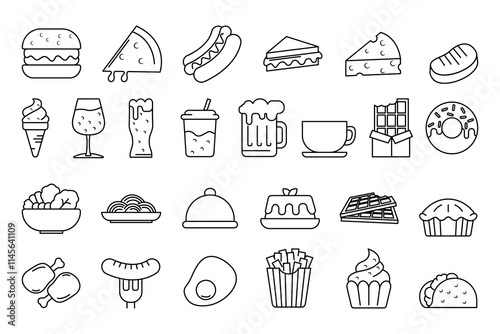 Set of flat icons related to fast food. Fast food and junk food icon collection