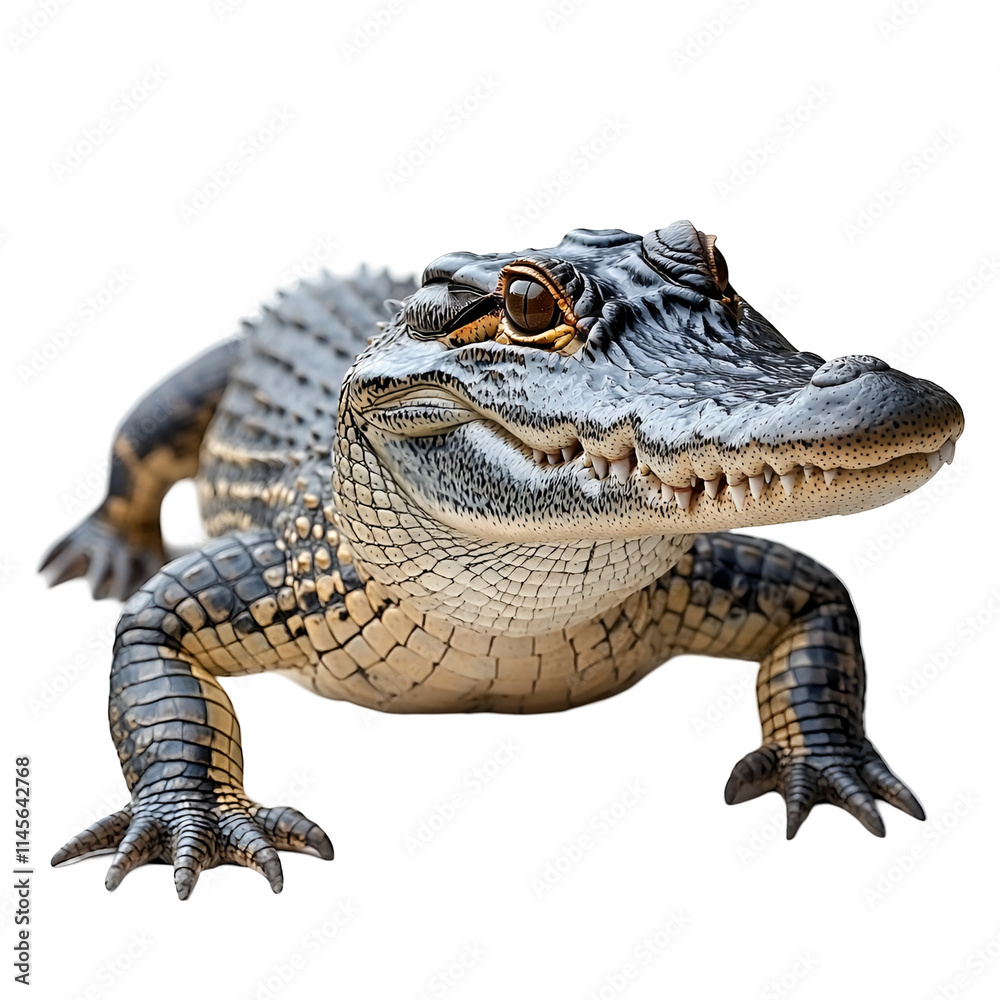 Angled view full body shot of an extremely perfect looking single Australian Saltwater Crocodile animal isolated on a white transparent background Angled view full body shot of an extremely perfect looking single Australian Saltwater Crocodile animal isolated on a white transparent background