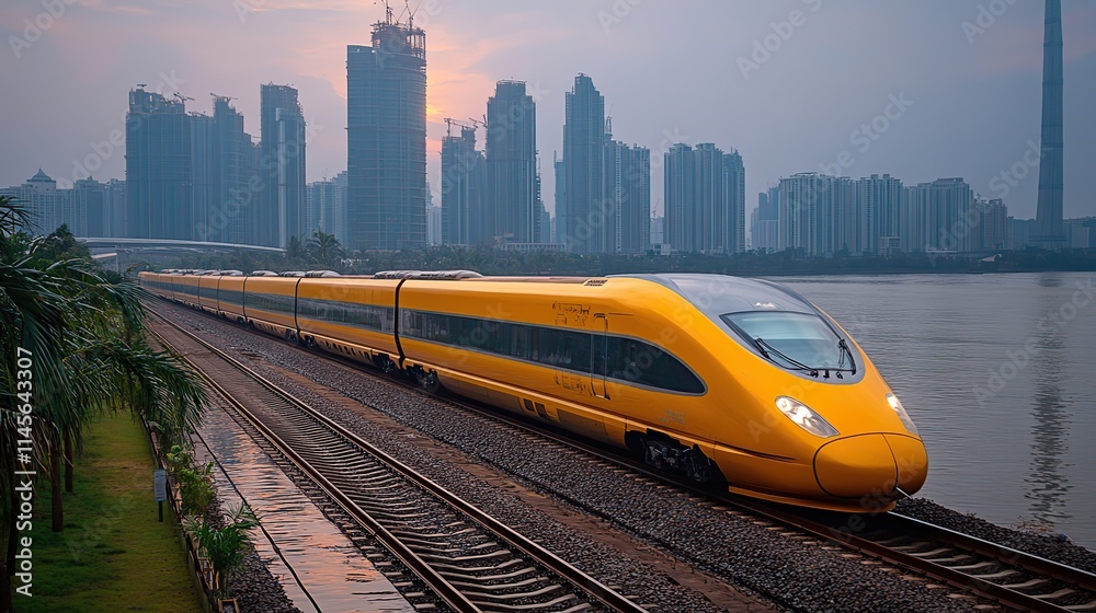 Fototapeta premium A high-speed train in motion represents efficient transportation, travel, and logistics.