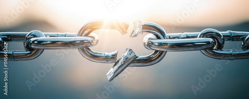 Independence justice idea. A close-up of a broken chain symbolizing freedom and the end of oppression. photo