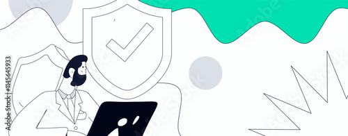 Business network security character flat vector concept operation hand drawn illustration
