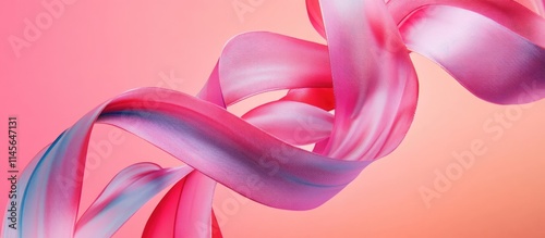 Curled pink satin ribbon gracefully flowing against a vibrant pink gradient background showcasing elegance and femininity.