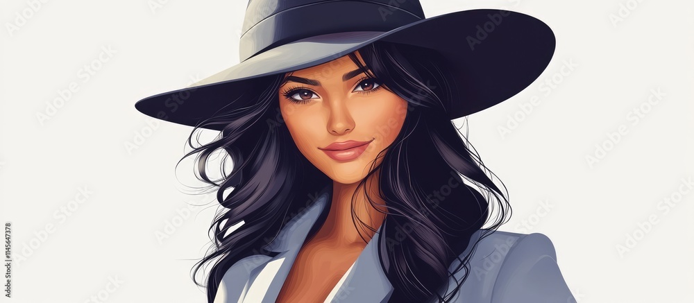 Portrait of a confident businesswoman wearing a stylish hat showcasing a professional and modern look in a minimalist setting Portrait of a confident businesswoman wearing a stylish hat showcasing a professional and modern look in a minimalist setting