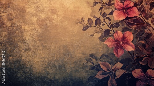 Elegant vintage floral background with textured earthy tones and soft hues, perfect for nature-inspired designs and retro aesthetics.
