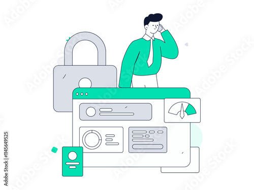 Business network security character flat vector concept operation hand drawn illustration
