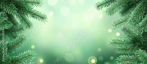 Christmas tree branches with blurred bokeh background emphasizing fir needles and green hues ideal for holiday themed designs or celebrations