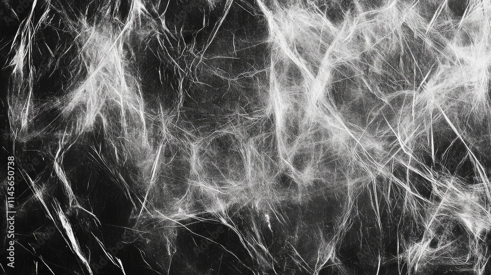 Obraz premium Textured creased plastic film with striking black and white tones ideal for background and design applications.