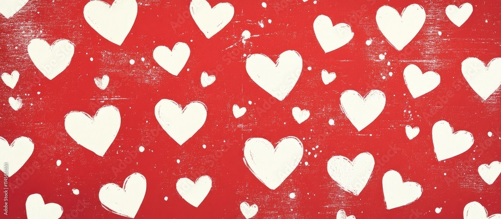 Valentine's Day card design featuring a vibrant red background adorned with elegant white hearts creating a joyful romantic atmosphere Valentine's Day card design featuring a vibrant red background adorned with elegant white hearts creating a joyful romantic atmosphere