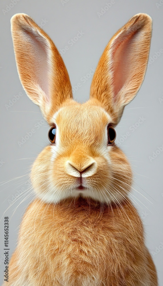 Obraz premium A close-up of a cute rabbit with large ears and expressive eyes.