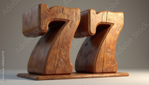 Wooden Number 77 Sculpture: Rustic Charm and Craftsmanship photo